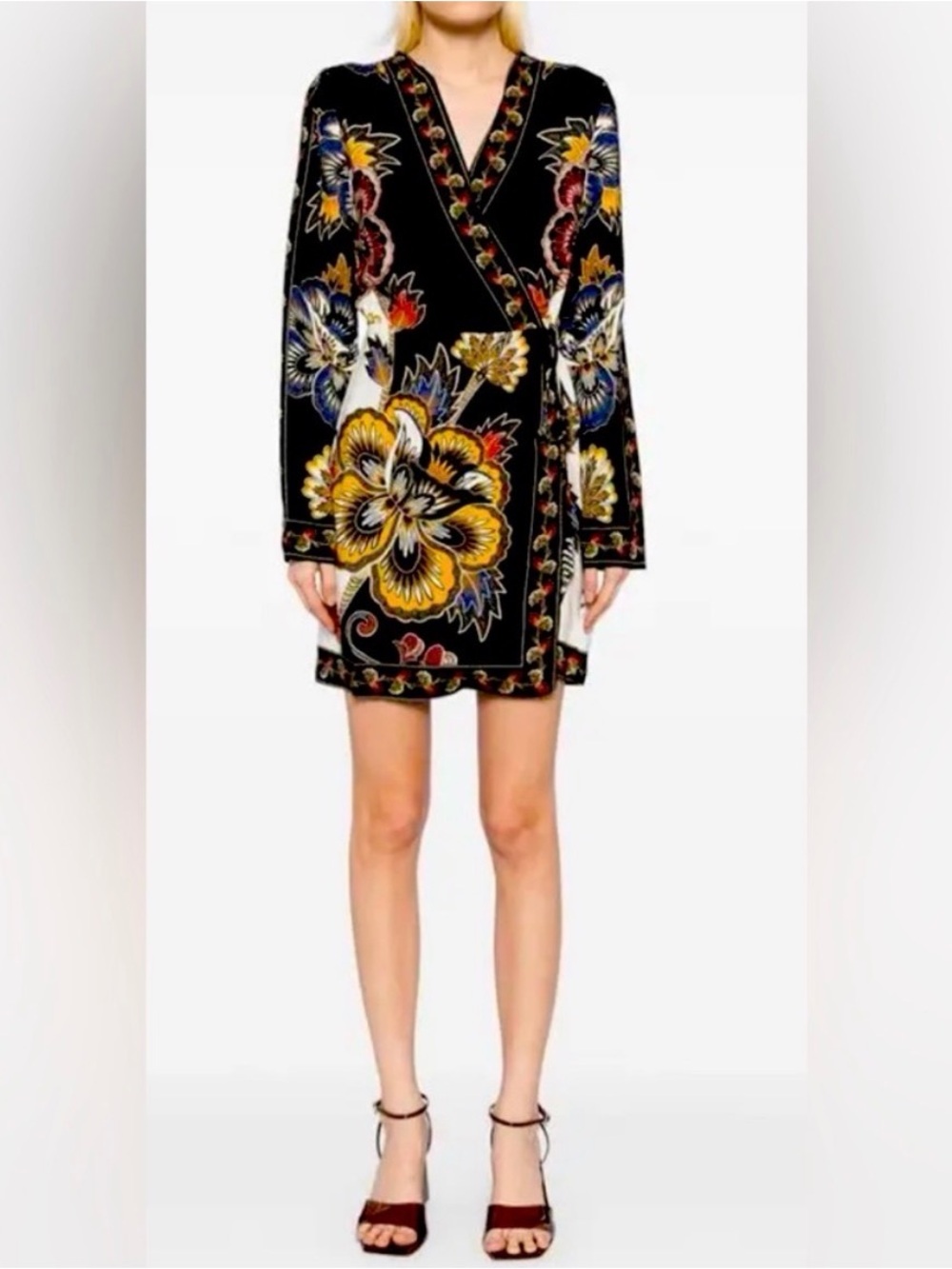 Farm Rio Floral Wrap Dress with Beaded Tassel Ties